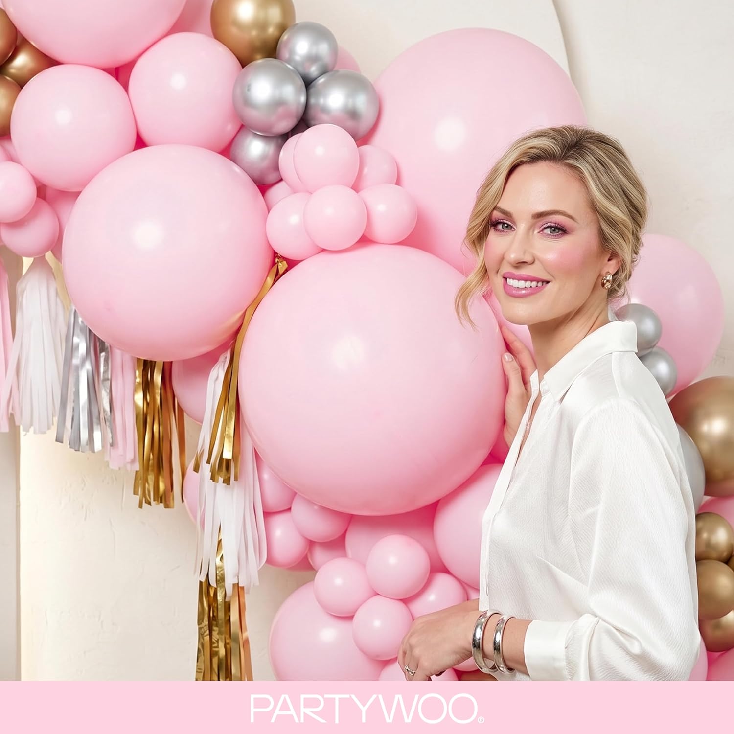 PartyWoo Light Pink Balloon Arch Kit - 120pcs in Various Sizes for Baby Showers & Birthday Parties