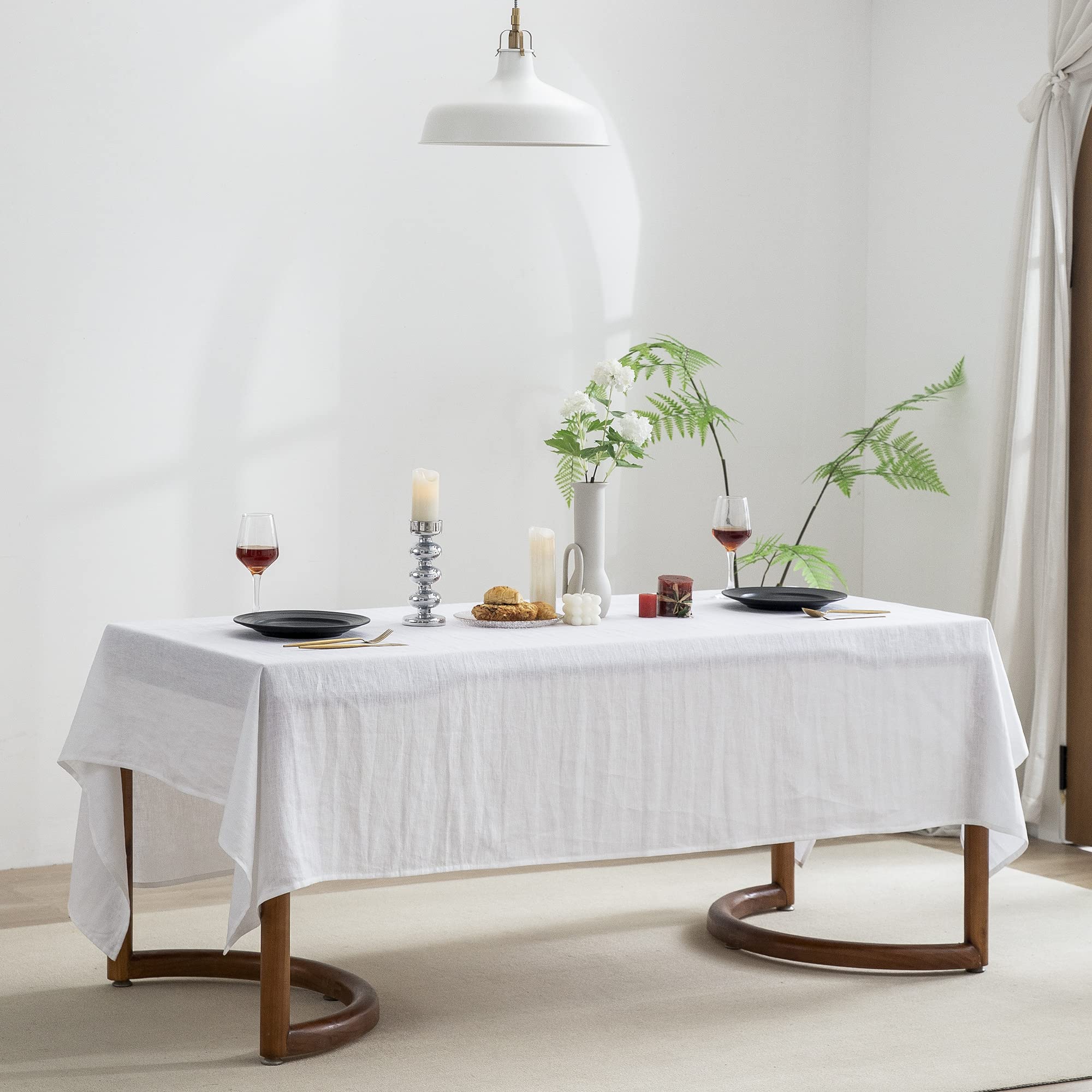EVERLY 100% Pure Linen Rectangle Tablecloths 60x84Inches for Dining, Buffet Parties, Picnic,Events, Weddings and Restaurants, Decorative Halloween, Thanksgiving Machine Washable Tablecloths-White