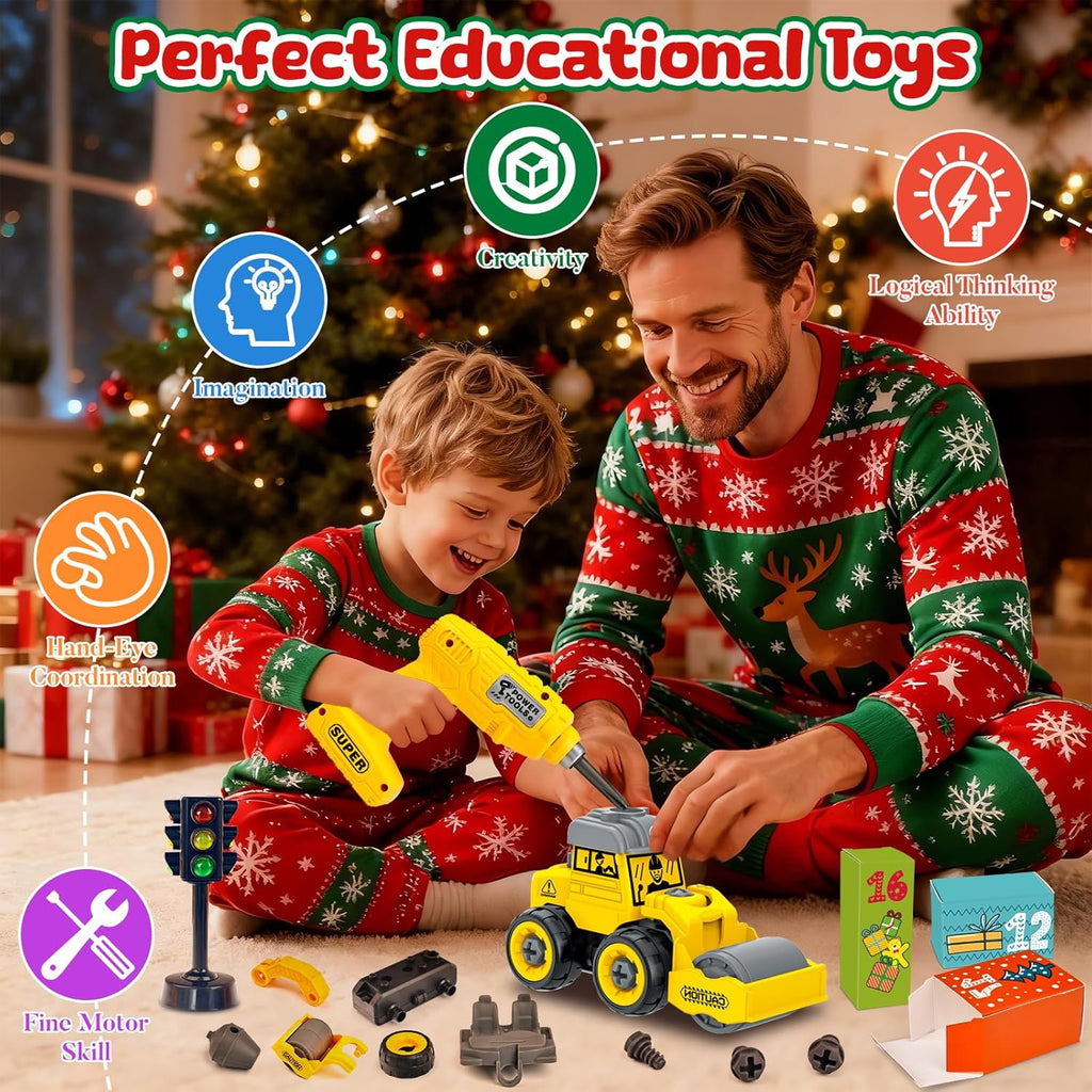 Advent Calendar 2025 | Boys' 24-Day Christmas Countdown with 6PCS Take Apart Construction Car Toys
