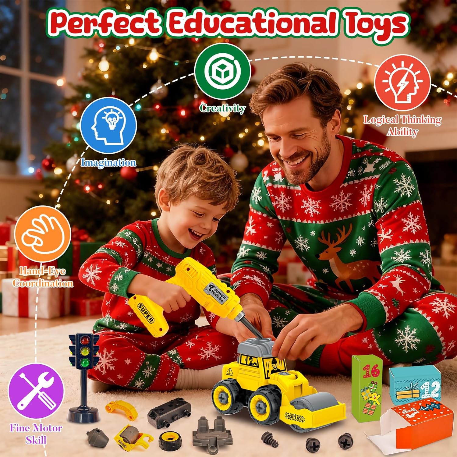 Advent Calendar 2025 | Boys' 24-Day Christmas Countdown with 6PCS Take Apart Construction Car Toys
