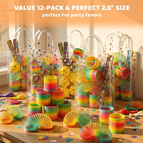 JOHOUSE Rainbow Magic Spring Toys - 12 PCS Colorful Plastic Party Favors for Kids | Fun Goodie Bag Stuffers