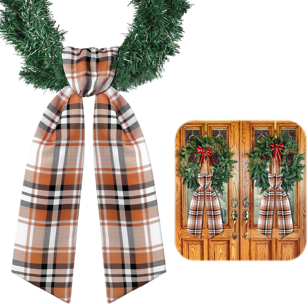 VitalCozy Wreath Sash Set - 2 Pcs Garland Ribbon for Indoor/Outdoor Decor | 4.5" W x 56" L, Plaid Design