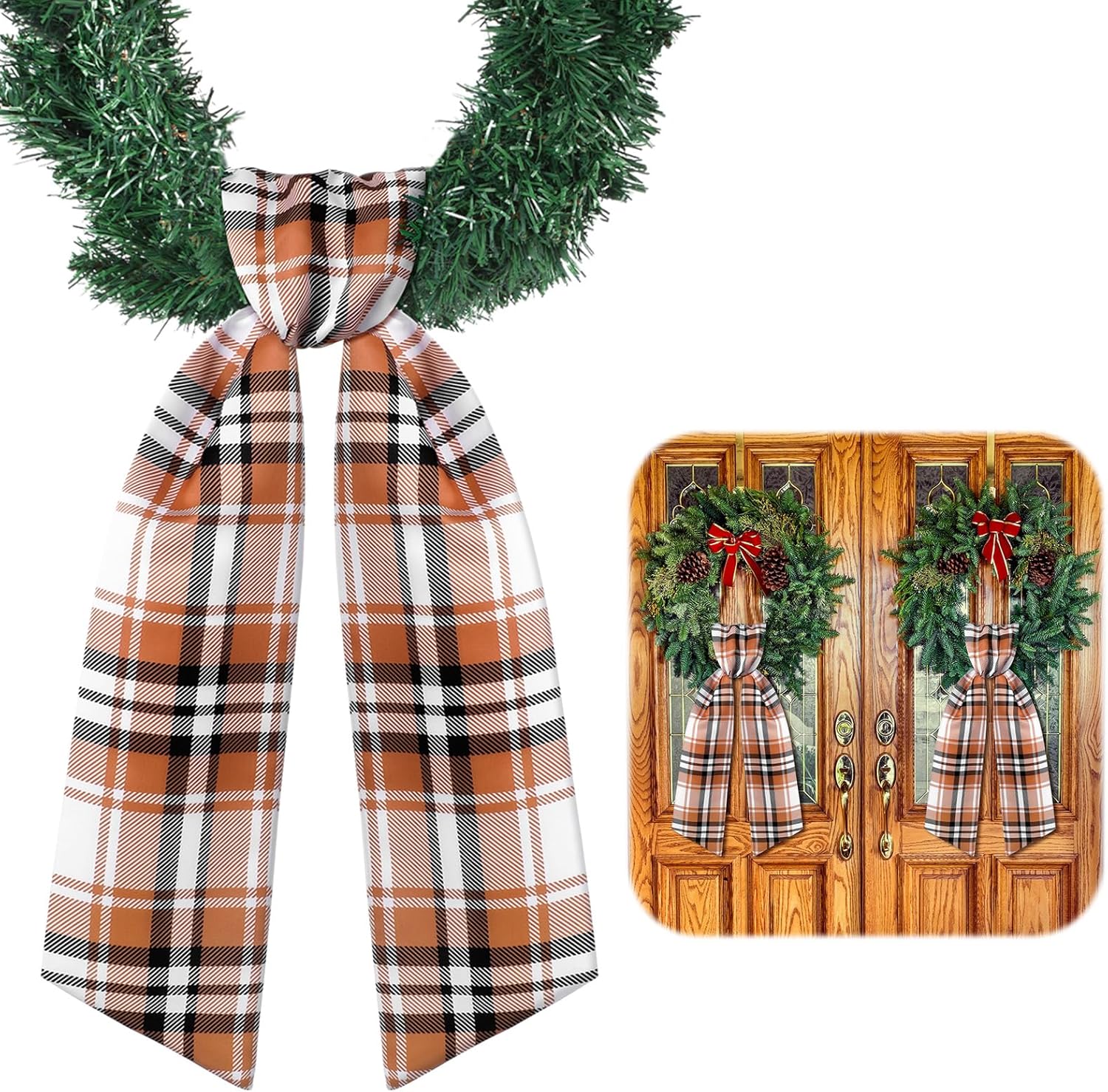 VitalCozy Wreath Sash Set - 2 Pcs Garland Ribbon for Indoor/Outdoor Decor | 4.5" W x 56" L, Plaid Design