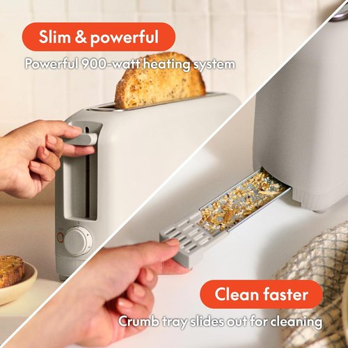 Bella 2 Slice Slim Toaster - 6 Shade Settings, Reheat & Cancel Buttons, 10” Long Slot, Oatmilk Color