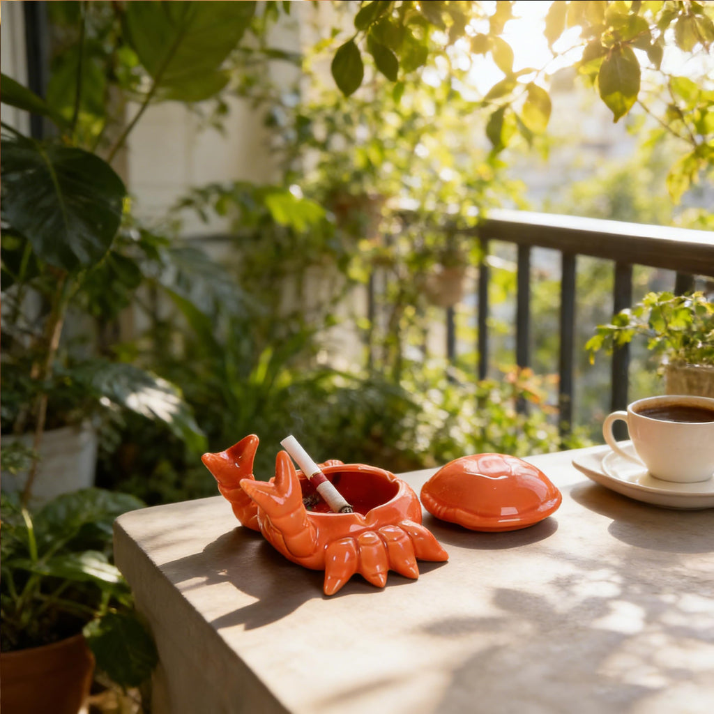 YYFWND Novelty Cool Crab Ashtray with Lid, Ceramic Unique Ash Tary for Cigarette Cigar Pipe, Windproof & Smell Proof for Desk,Living Room,Home Office,Patio,Indoor,Outdoor -Ideal Gift for Men Dad(red)