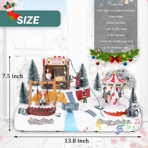 Afirst Christmas Village Houses - Lighted Collectible Figurines with Rotating Carousel & Musical Features | Indoor Display