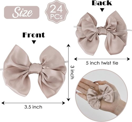 AIMUDI Satin Ribbon Twist Tie Bows - Dusty Rose 3.5" Premade Bows for Treat Bags & Crafts | 24 Count