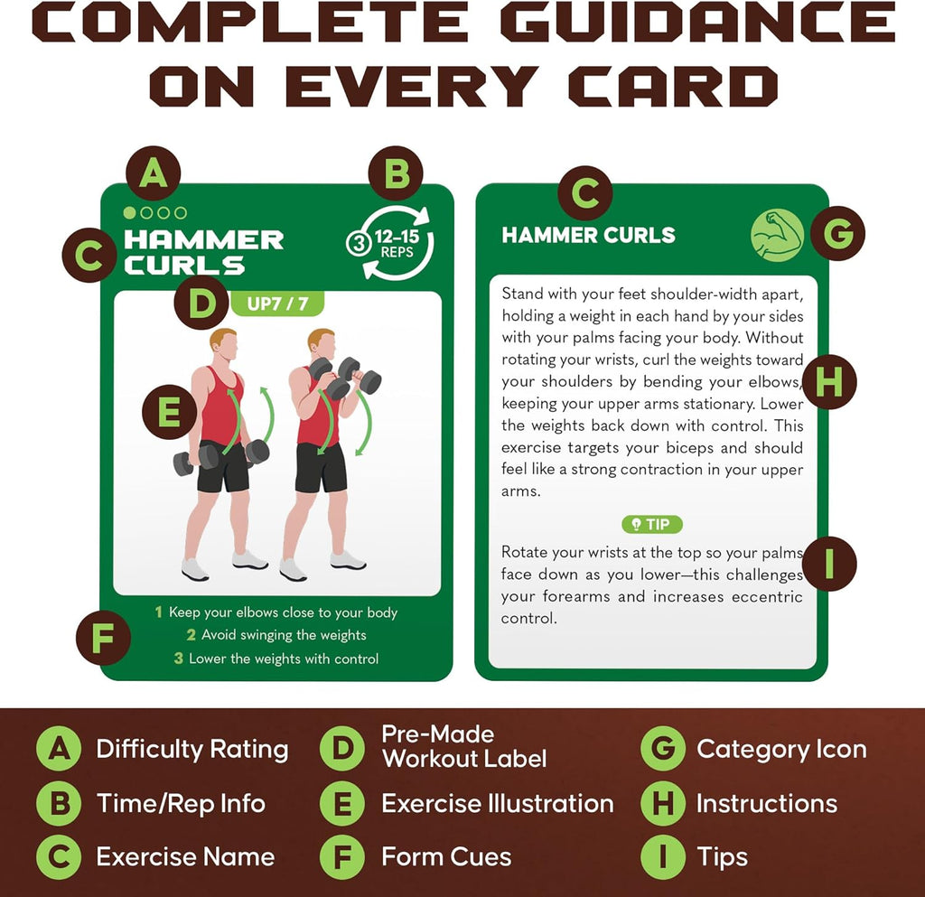 75 Dumbbell Workout Cards - Full Body Weight Training Exercise Deck for At-Home Fitness | 12 Pre-Made Strength Workouts