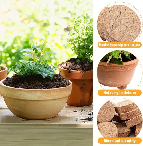 Biubee 60Pcs Invisible Pot Feet - Non-Slip Cork Plant Risers for Outdoor Planter Drainage | 2" Diameter