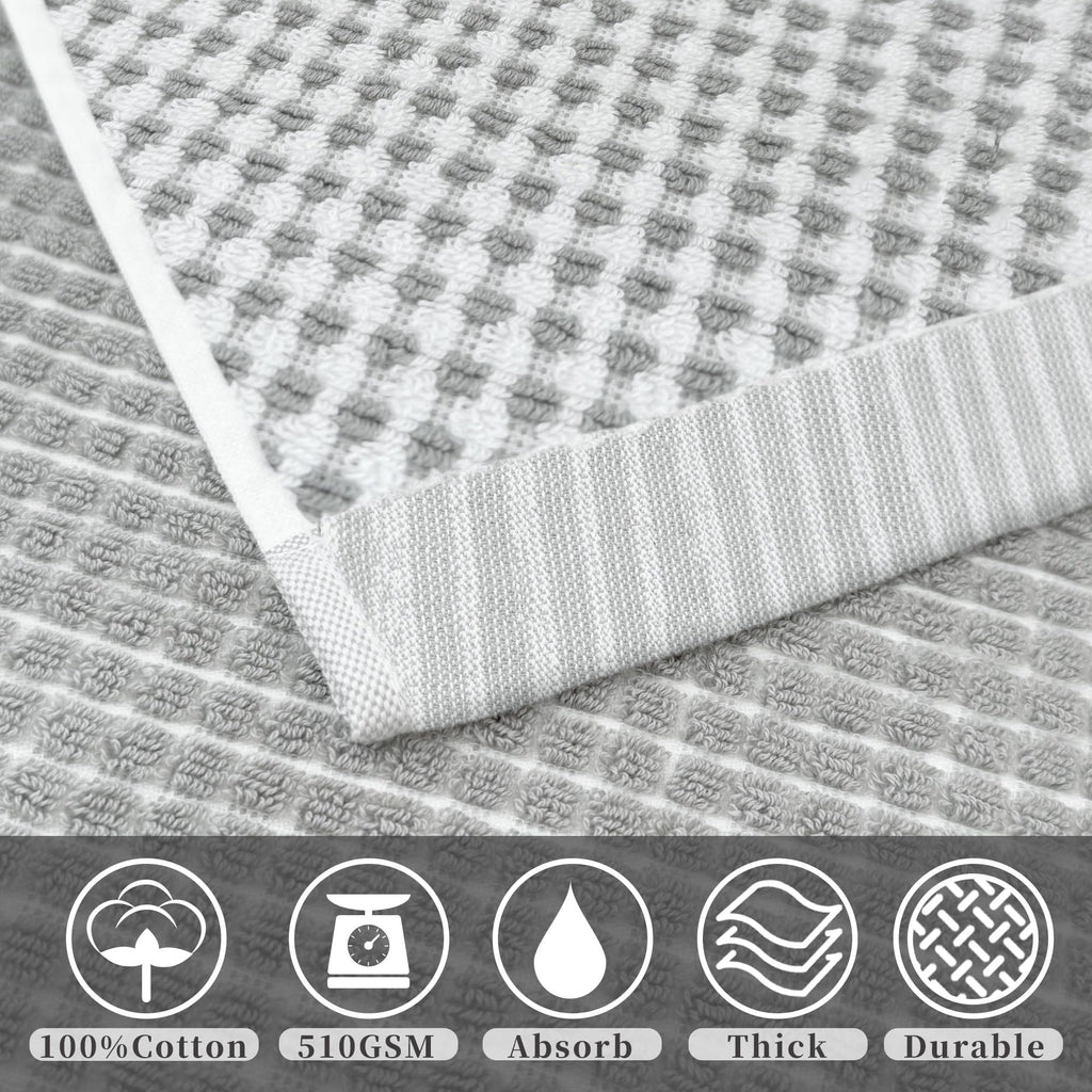 VOOVA & MOVAS 100% Cotton Waffle Large Hand Towels 4PC – Luxury Hand Towels with Hanging Loop 20"x30" | Soft | Absorb | Quick Dry | Lightweight, Durable Bathroom Essentials, White and Gray Waffle