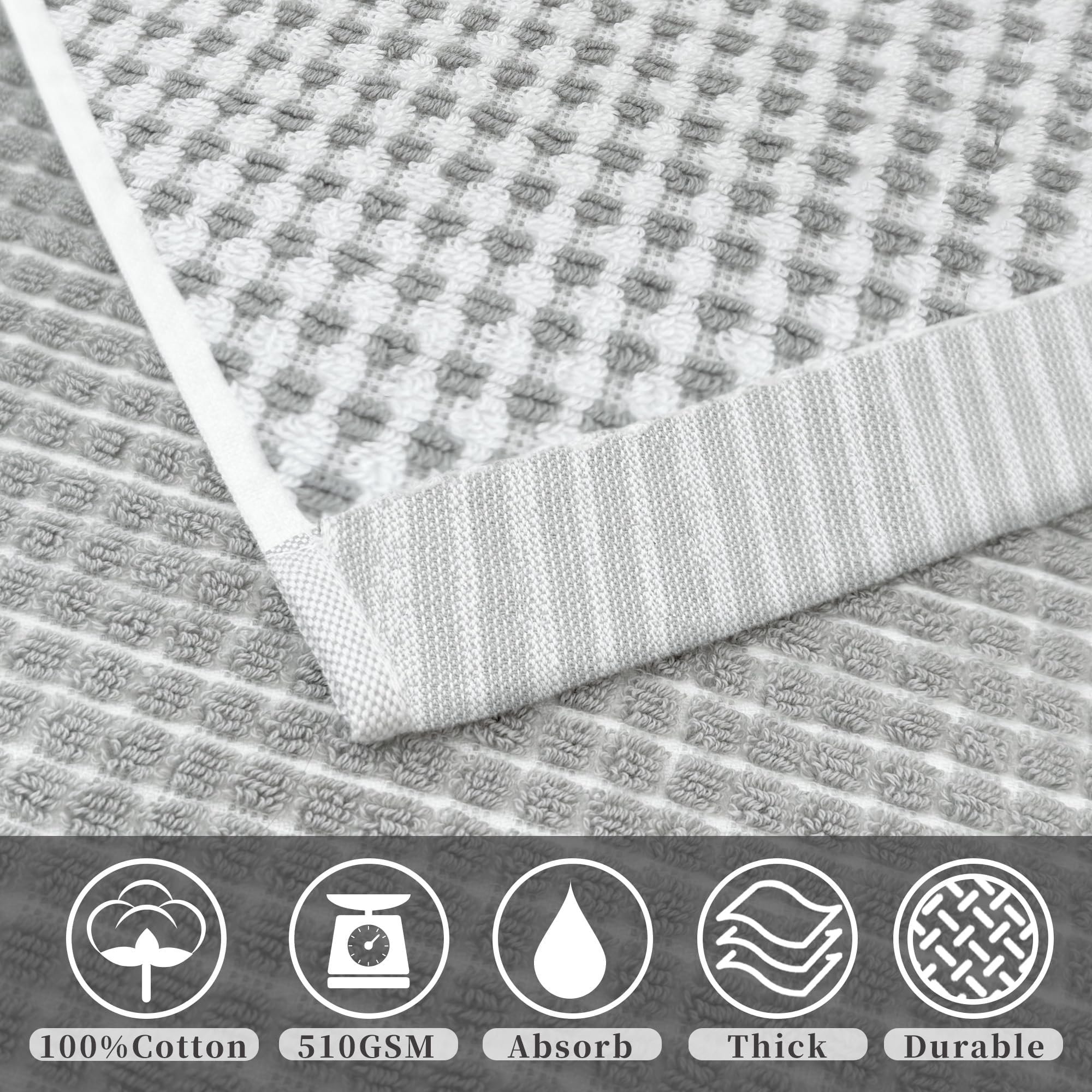 VOOVA & MOVAS 100% Cotton Waffle Large Hand Towels 4PC – Luxury Hand Towels with Hanging Loop 20"x30" | Soft | Absorb | Quick Dry | Lightweight, Durable Bathroom Essentials, White and Gray Waffle