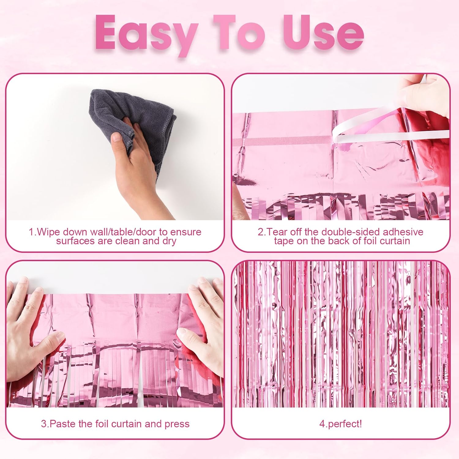 Voircoloria Light Pink Foil Fringe Backdrop Curtains - 3 Pack | Perfect for Birthday, Graduation, Baby Shower & Disco Parties