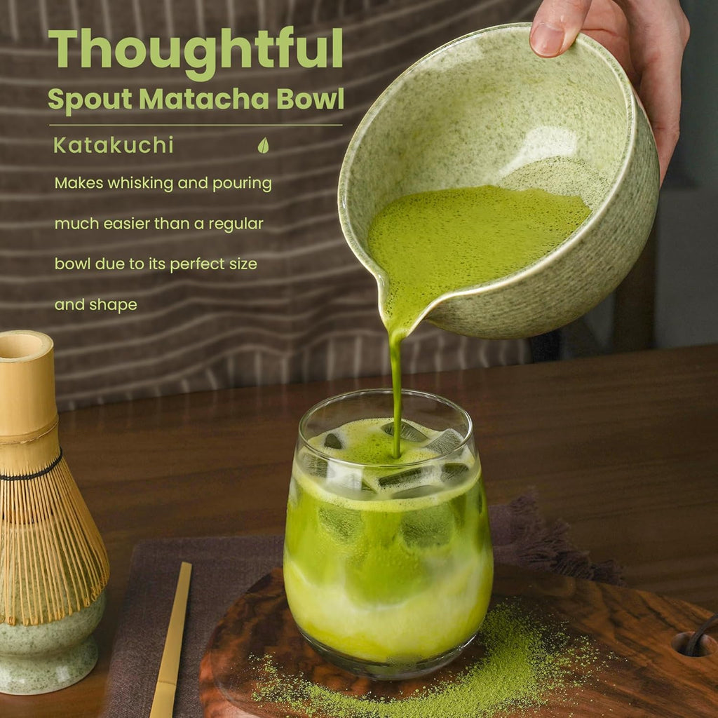 Skiennix Matcha Whisk Set - Complete 5-Piece Kit with Ceramic Bowl, Bamboo Chasen & Sifter