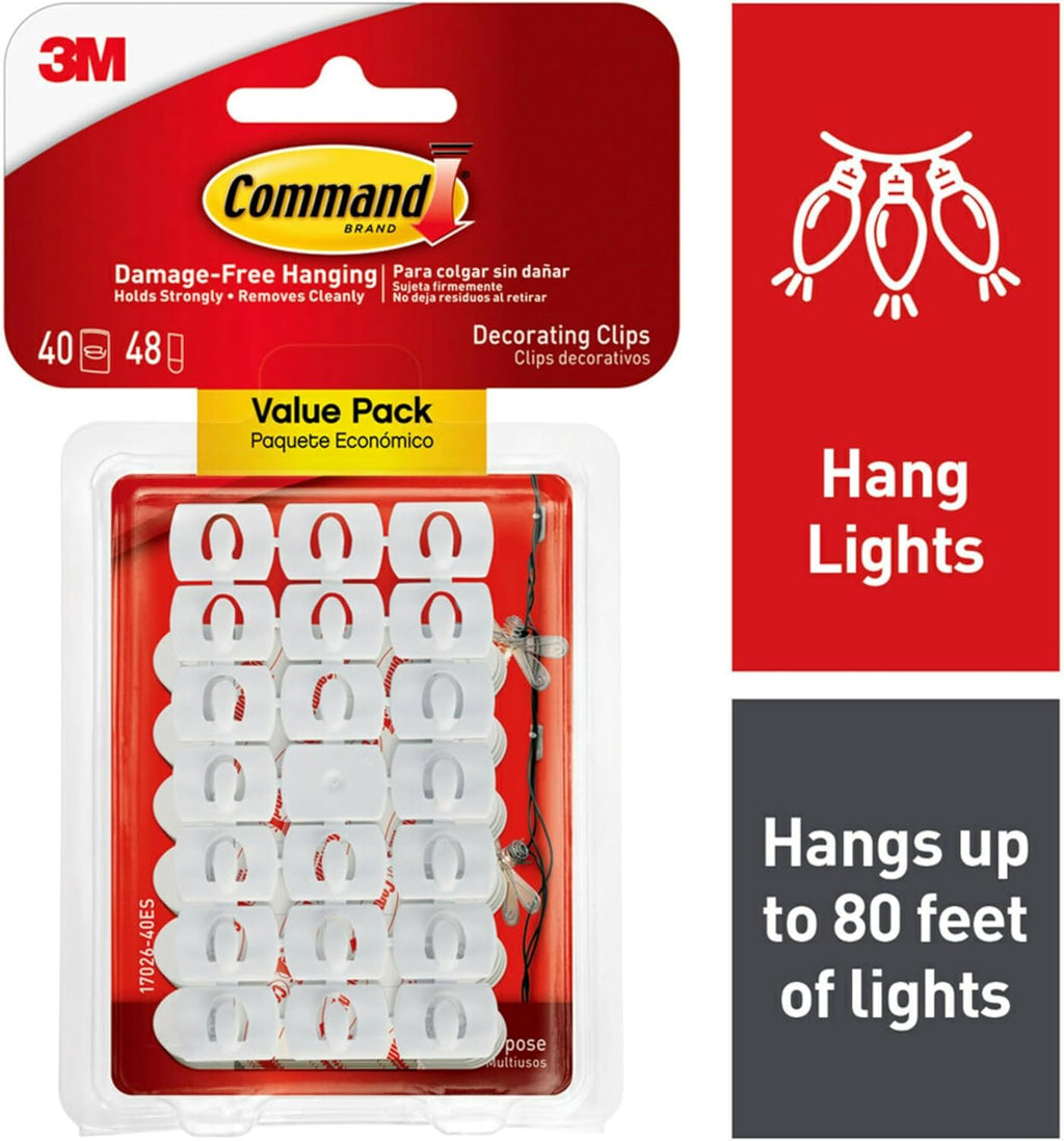 Command Decorating Clips - Damage-Free Hanging Light Clips with Adhesive Strips | 40 Clips & 48 Strips