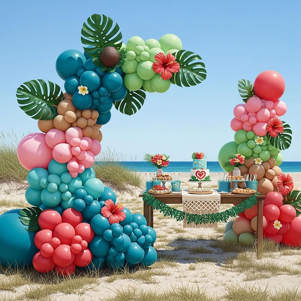 Skiennix Hawaiian Balloon Garland Arch Kit - Coral Blush Pink & Mint Double-Stuffed Balloons | Perfect for Aloha Baby Showers & Luau Parties
