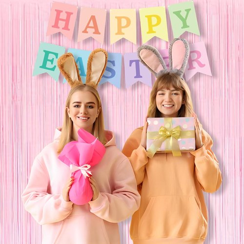 BRAVESHINE Pastel Pink Fringe Curtains - 2 Pack Photo Booth Backdrop for Parties & Celebrations