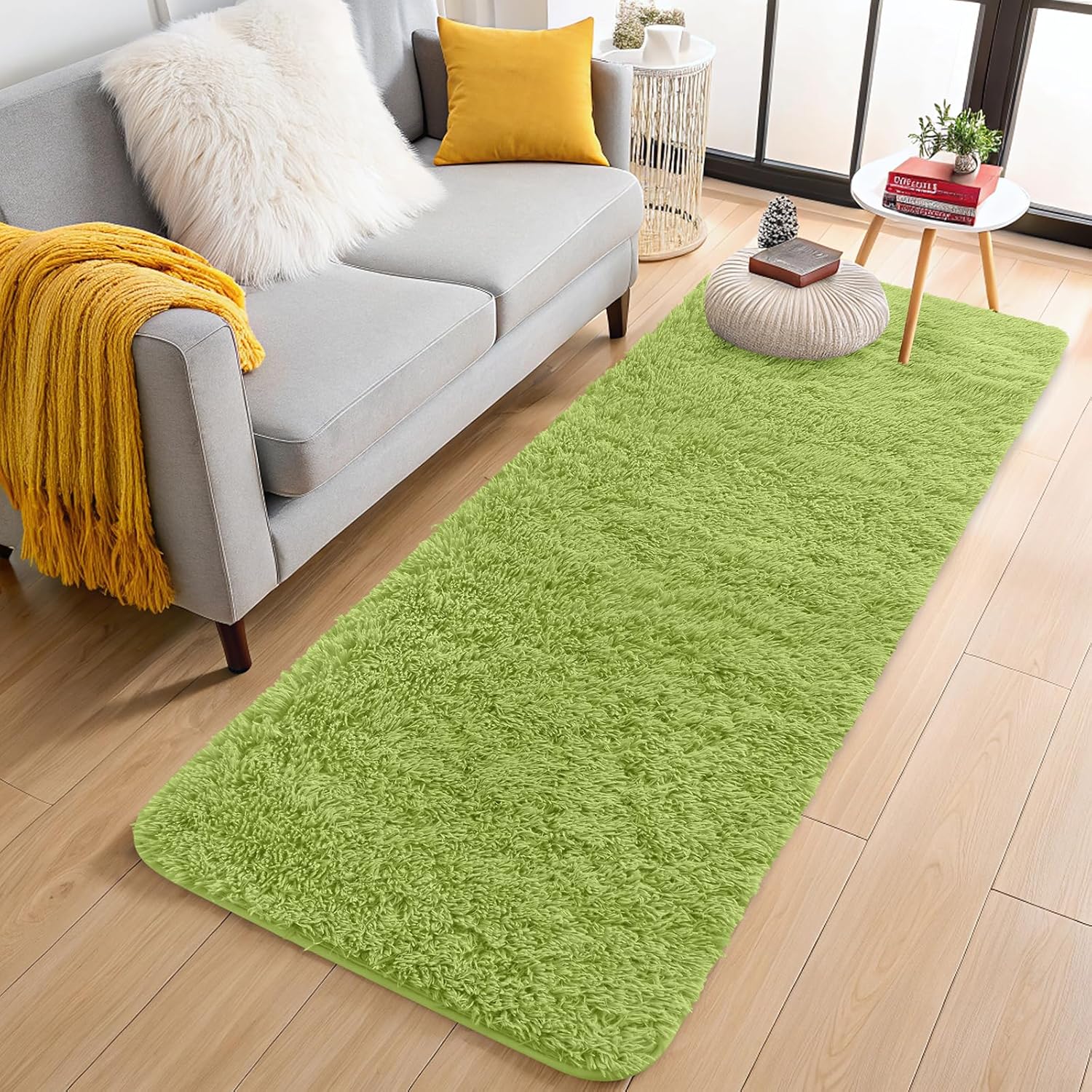 OLANLY Runner Rugs - Soft, Machine Washable Shaggy Carpet for Hallway & Bedroom | Grass Green, 2x5 ft
