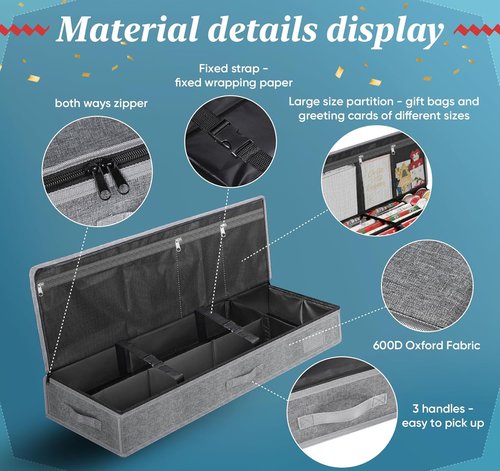 Christmas Wrapping Paper Storage - 30 Roll Organizer | Waterproof & Stain-Resistant, 35.43” Gray