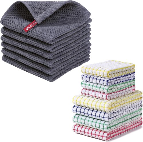 Homaxy 100% Cotton Waffle Weave Kitchen Dish Cloths - 6-Pack Dark Grey | Versatile Kitchen Towels