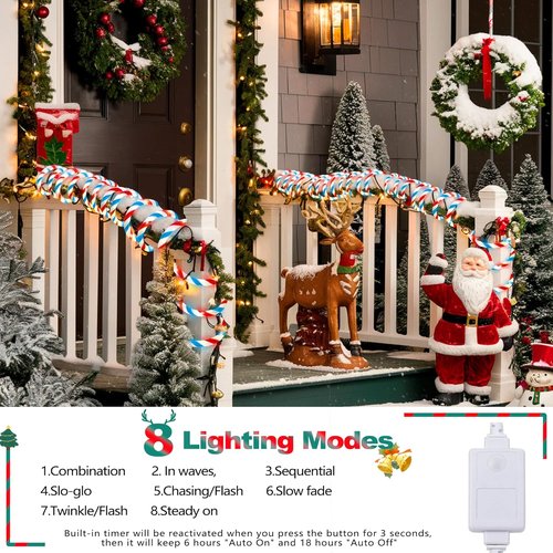 Jnaurb Christmas Candy Cane Lights - 33ft 240 LED Waterproof Rope Lights | Red, White & Blue for Holiday Decor