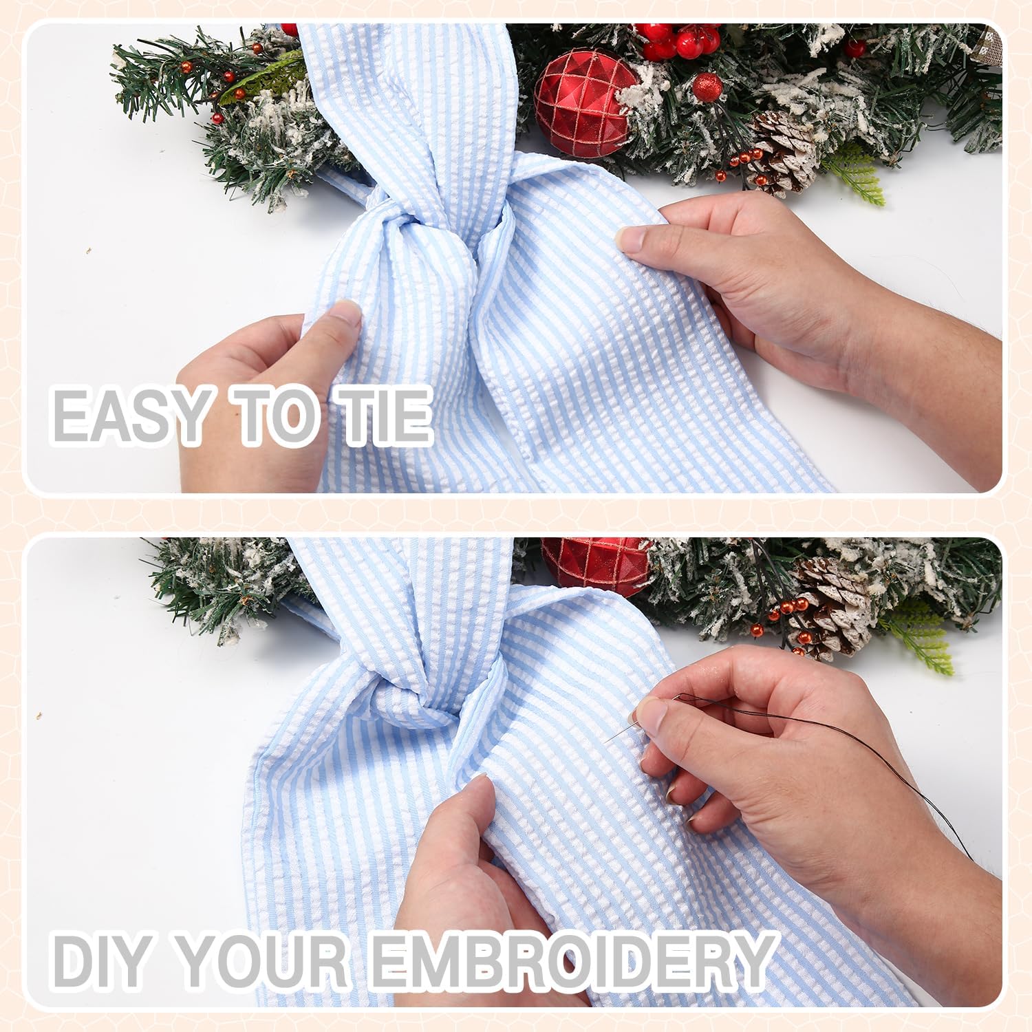 Skiennix 2 Pack Wreath Sash - Blue Stripe Design for Monogram Embroidery | 5'' W x 54'' L Front Door Decor