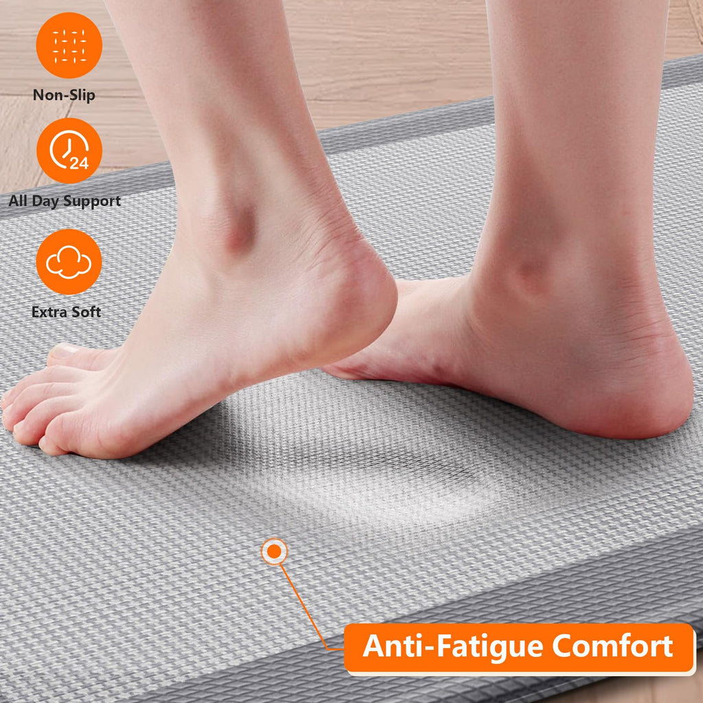 SofterCharm Kitchen Mats, 2PCS Kitchen Rugs for Floor, Cushioned Anti-Fatigue Mats for Kitchen Floor, Non-Slip Standing Desk Mat for Sink, Home, Laundry & Office, 17.3"x30"+17.3"x59" (Grey)
