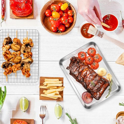 E-far Stainless Steel Baking Sheet Set - 10.5” x 8.3” Cookie Sheet with Cooling Rack | Non-Toxic & Dishwasher Safe