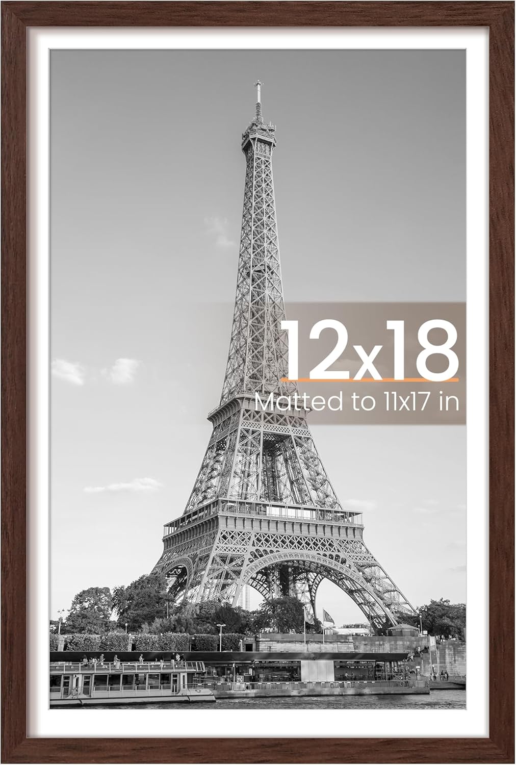 Upsimples 12x18 Picture Frame - Versatile Display for 11x17 Photos with Mat or 12x18 Without Mat, Brown