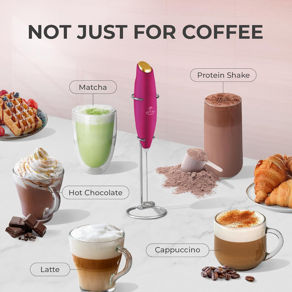 Zulay Kitchen Milk Frother Wand - Ultra Fast Handheld Electric Whisk for Coffee & Lattes - Hot Pink Gold