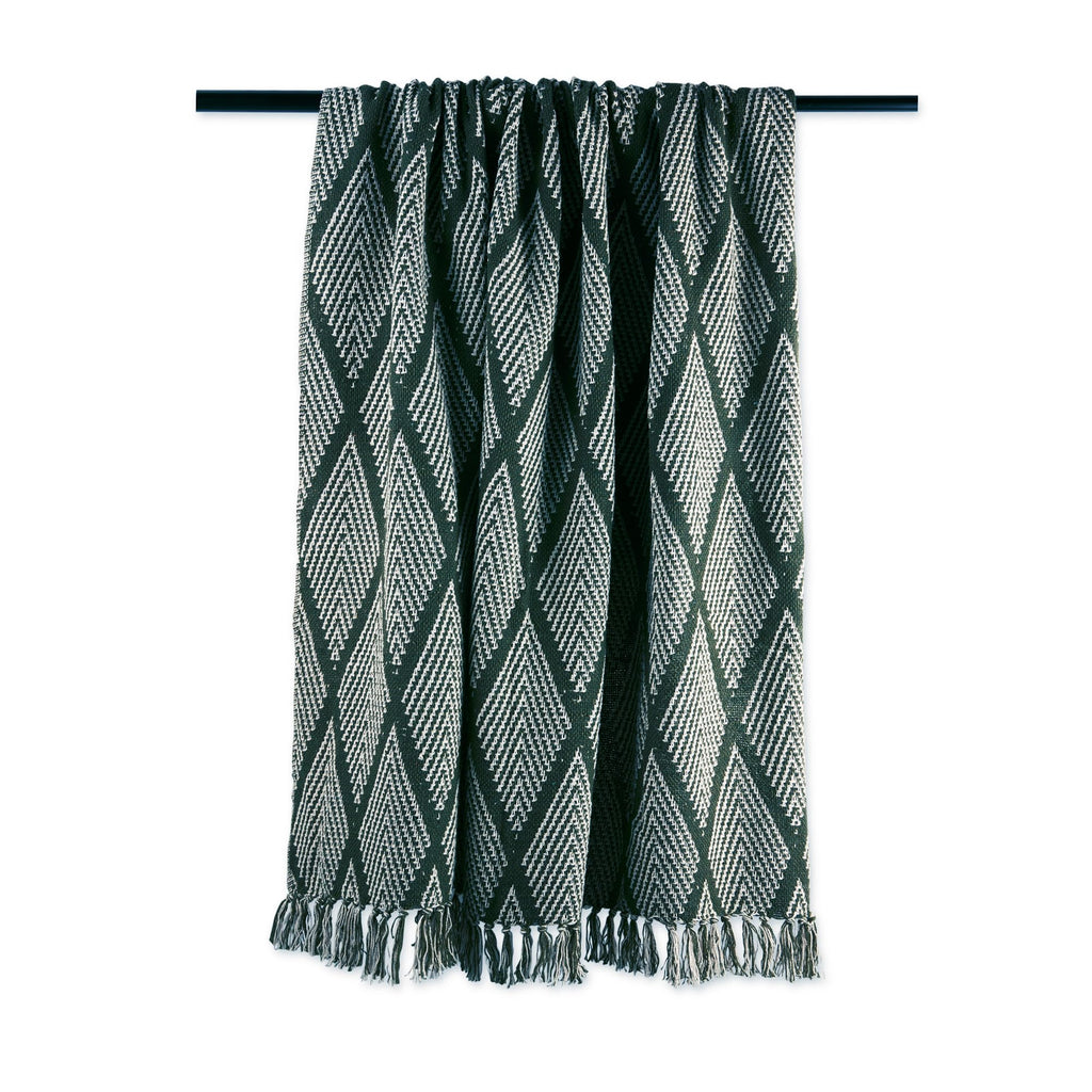 DII Diamond Throw Collection Fringed Woven Cotton Blanket, 50x60, Olive Green