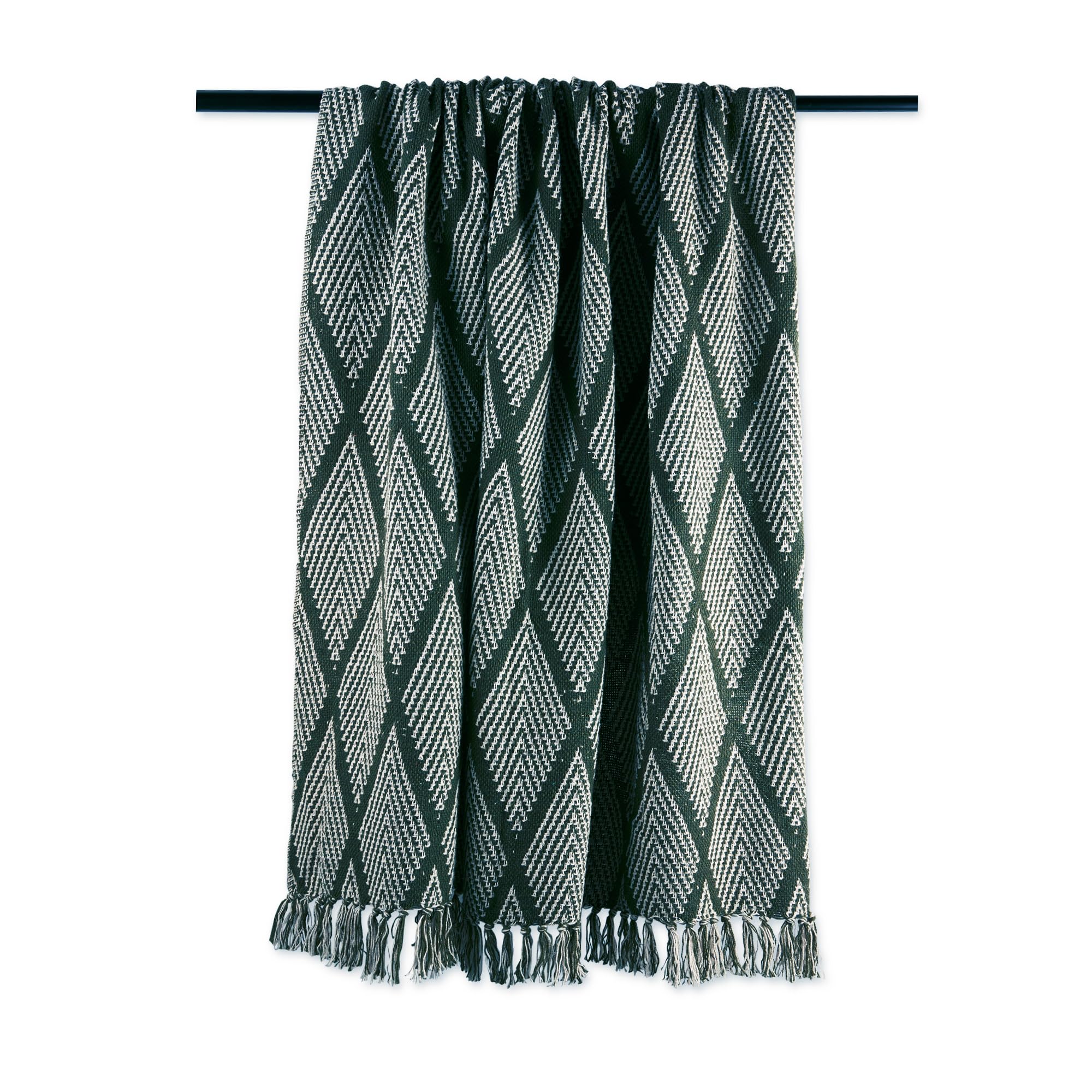 DII Diamond Throw Collection Fringed Woven Cotton Blanket, 50x60, Olive Green