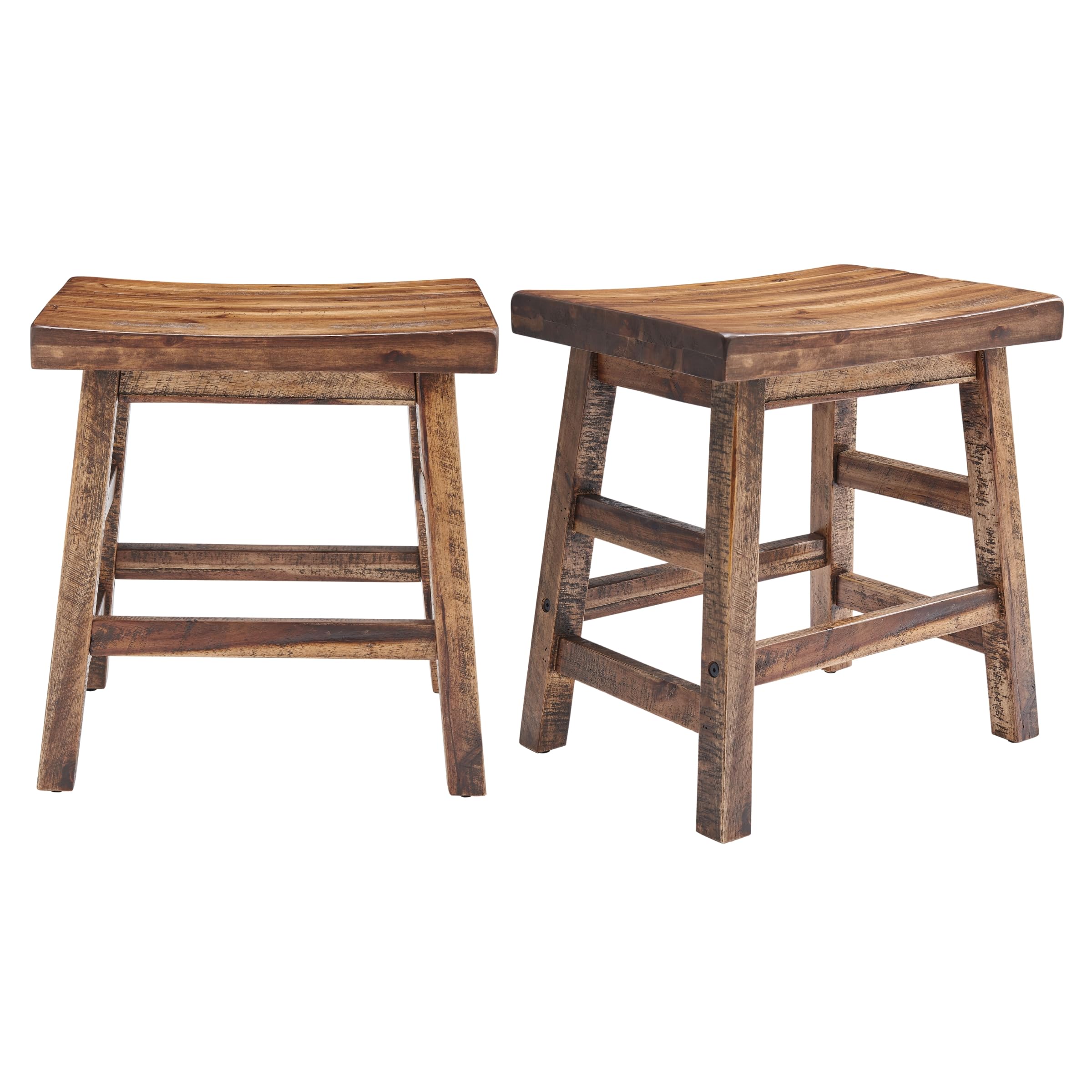 Alaterre Furniture Durango Set of 2 Industrial 20-Inch Wood Dining Stools – Rustic Farmhouse Style Solid Wood Backless Seats for Kitchen, Dining Table, or Extra Seating