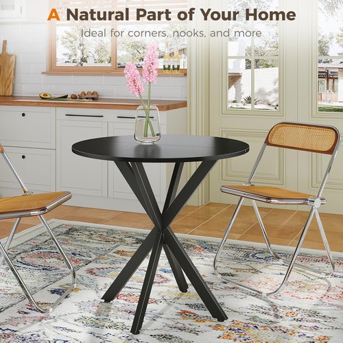 Unovivy 31.5" Black Small Round Dining Table for 2-4, Space Saving Circle Kitchen Dinner Table, Mid Century Modern Dining Room Desk for Kitchen, Apartment