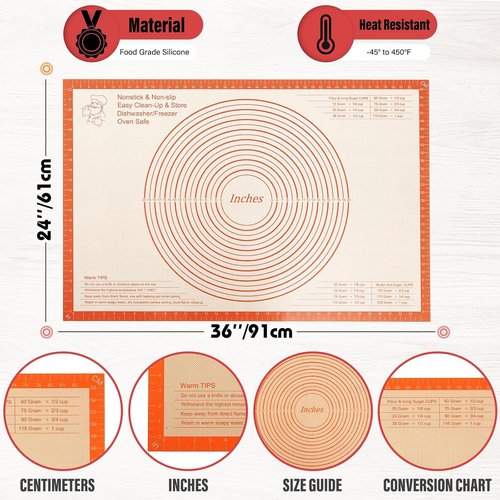 **Silicone Pastry Mat - 36x24 Inch Nonstick Baking Surface for Easy Dough Rolling & Pastry Prep**