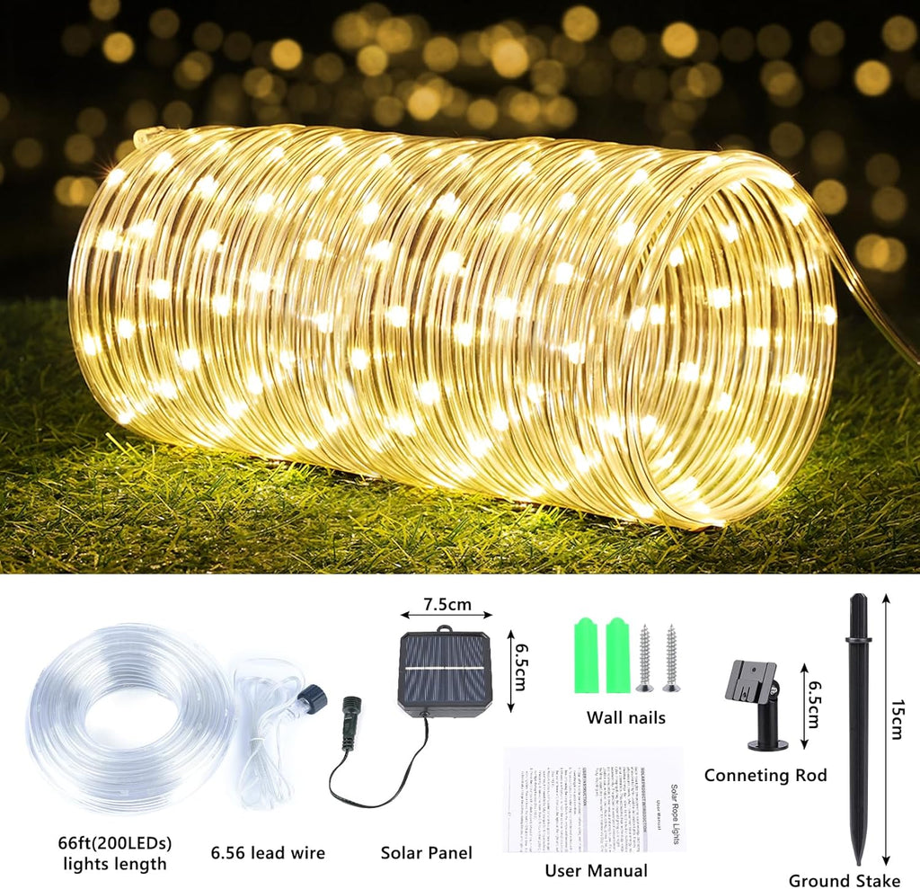 Skiennix Solar Rope Lights - 132ft Waterproof 400LED String Lights | 8 Modes for Garden & Patio Decor - Warm White
