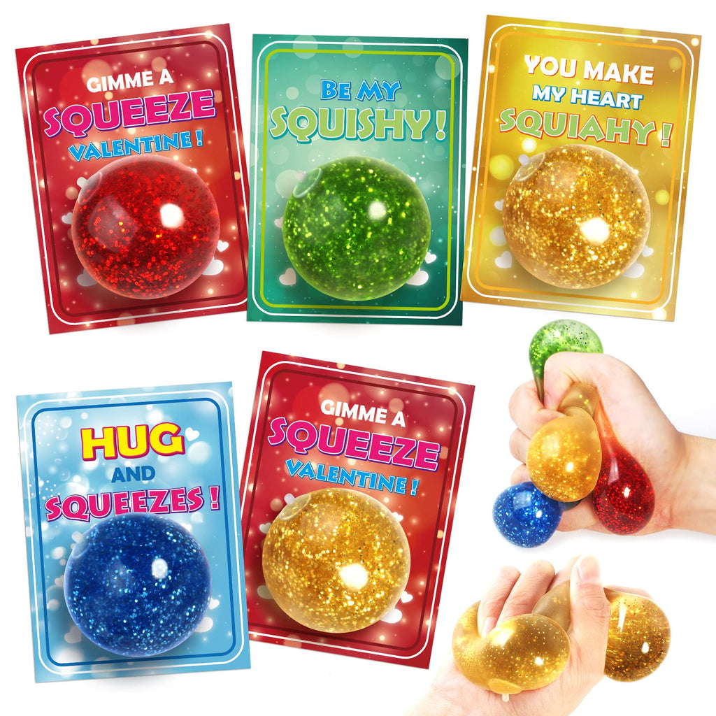 OCHIDO 24 Pack Kids Valentine's Day Greeting Cards With Squeeze Ball Stretchy, Kids Valentine Exchange Cards for Girls Boys School Class Exchange Gifts, Classroom Prizes, Bulk, Valentine Party Favor