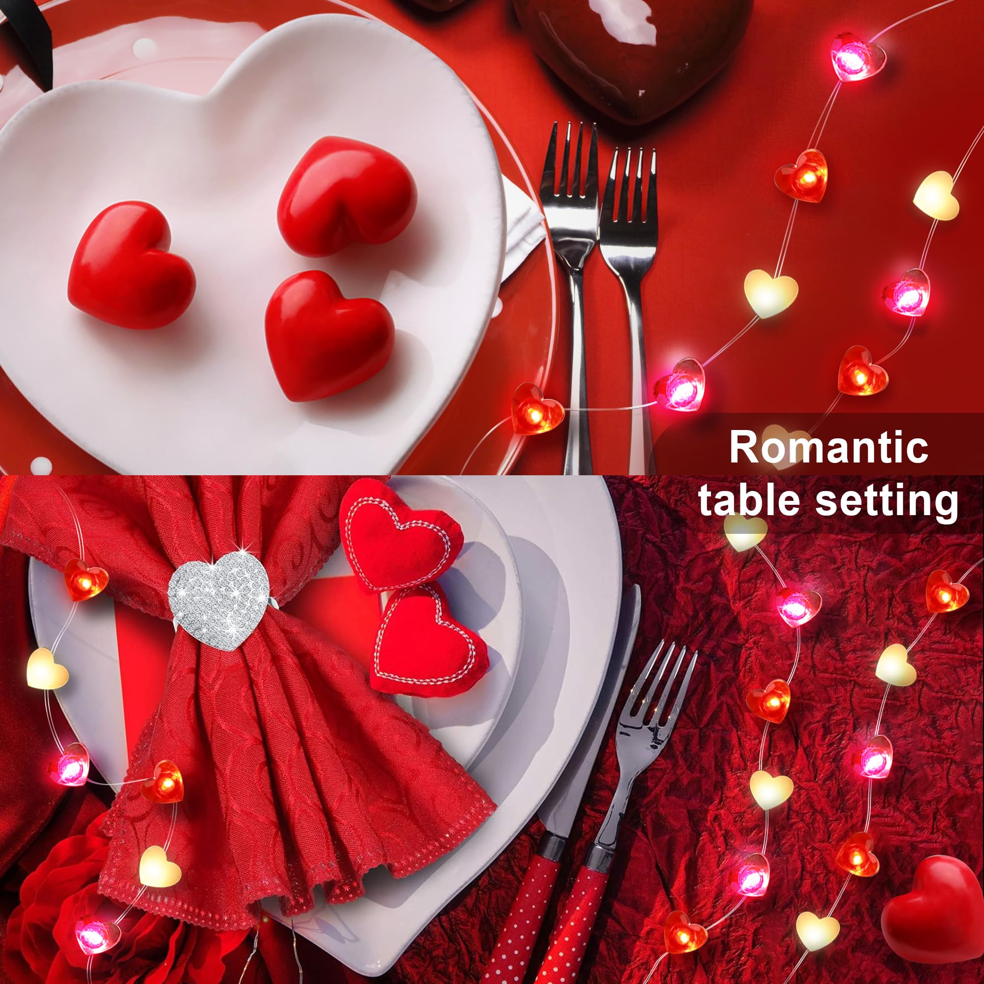 Valentines Day Decor 10FT 30 LED Valentines Decorations Red Pink White Heart String Lights Battery Operated, 8 Light Modes Valentines Day Lights Fairy Light Romantic Valentine's Decor Home Table Party