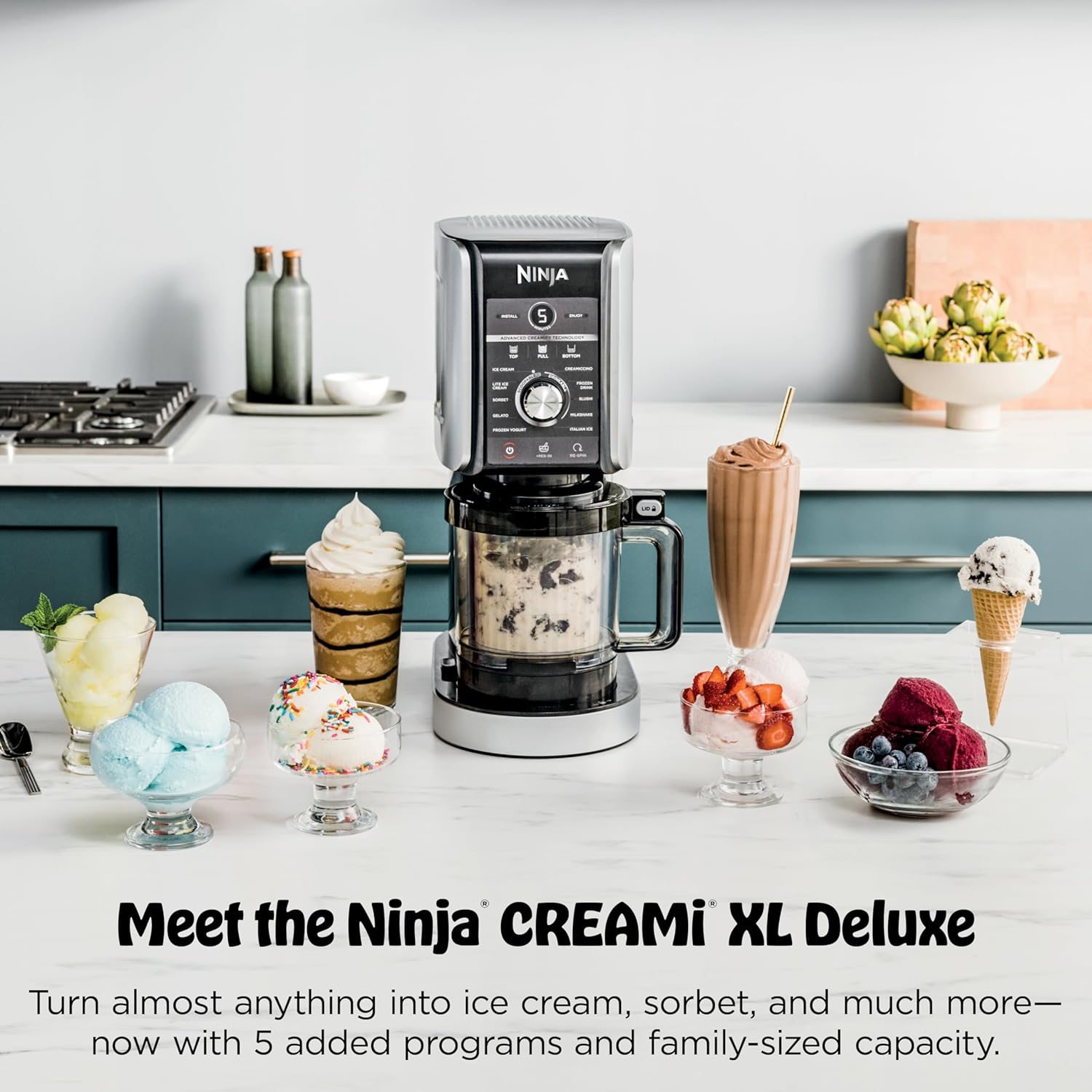 Ninja CREAMi Deluxe Ice Cream Maker - 11-in-1 Frozen Desserts, Sorbet & Milkshakes | Includes 2 XL 24 Oz. Tubs | Silver | NC501