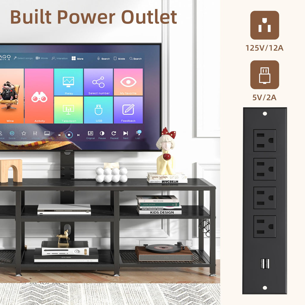 VECELO Dresser TV Stand for Bedroom with 5 Fabric Drawers, Entertainment Center for 32/40/43 in TVs, Media Console Table with Storage, Open Shelf, Adjustable Feet, Living Room Furniture, Rustic Gray