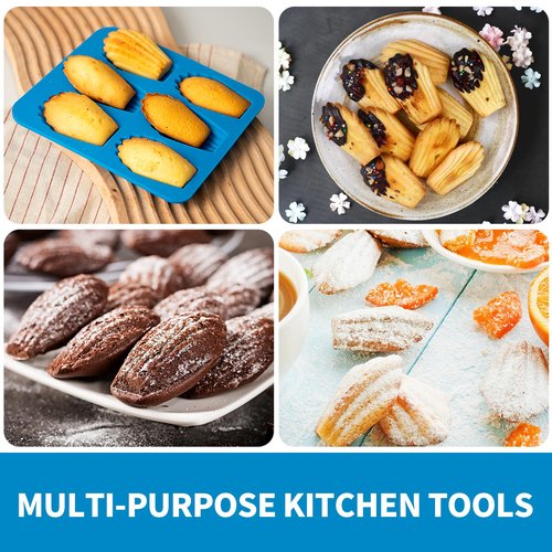 BIGOWL 4 Pack Madeleine Pans for Baking, 6 Cavity Shell Shape Baking Mold Nonstick Cookie Cake Pan for Oven (Blue)