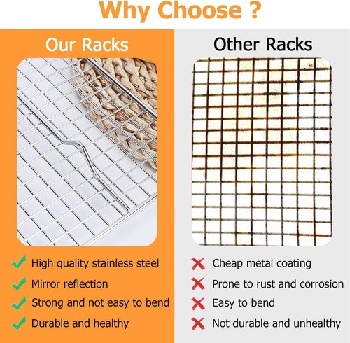 2-Pack Stainless Steel Cooling Racks by [Brand Name] - Oven/Dishwasher Safe, Perfect for Baking & Grilling - 11.5"x16.5" Size
