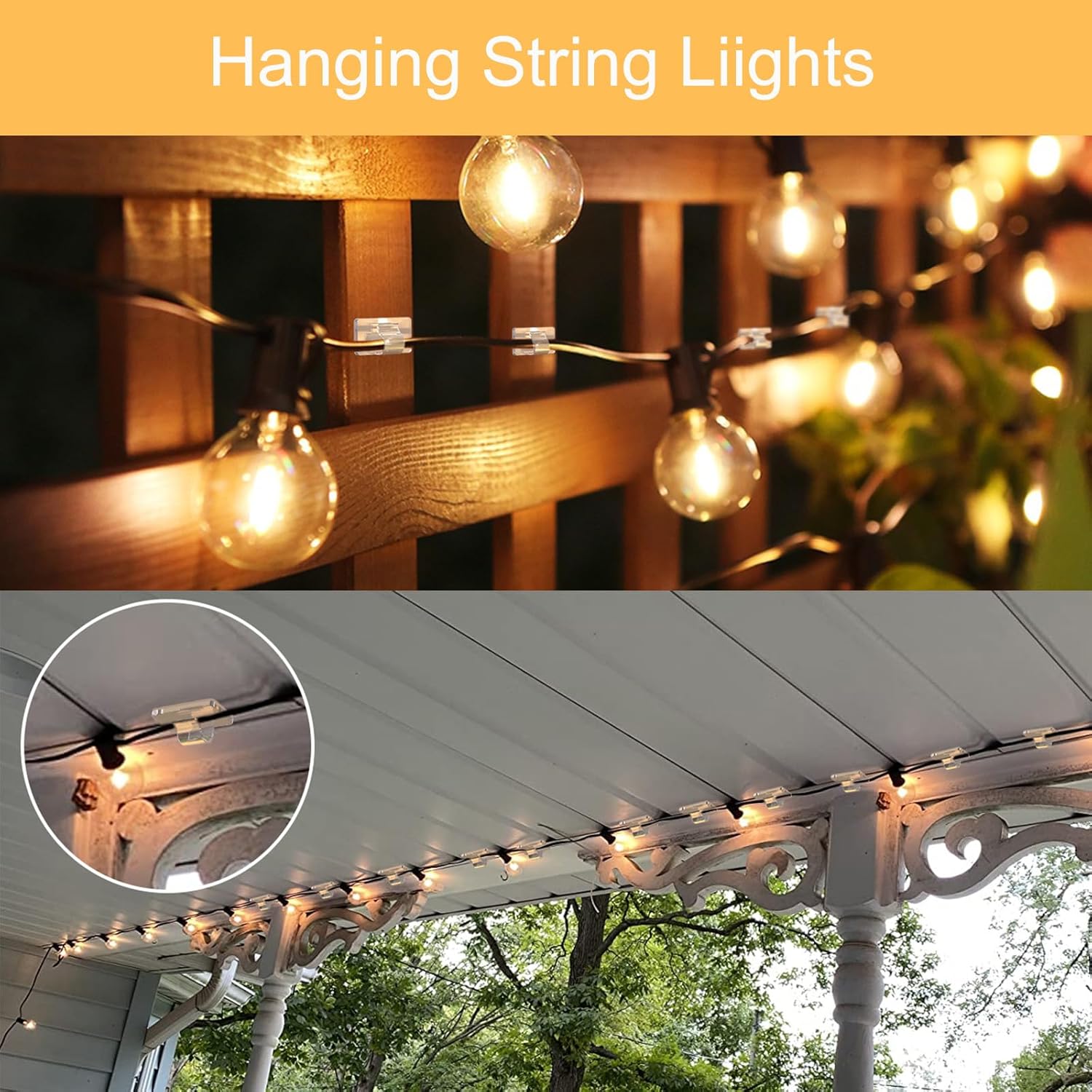 Skiennix Mini Hooks - Waterproof Adhesive Clips for Outdoor String Lights | 0.25 Inch Diameter, Clear