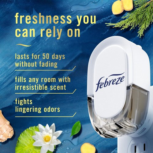 Febreze Plug-In Air Freshener Starter Kit - Ocean Scent, Long-Lasting Odor Control | Includes Warmer + 2 Refills