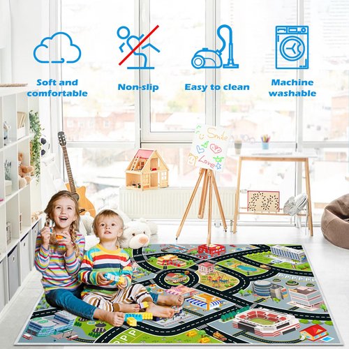 Kids Car Rug, Carpet Playmat for Toy Cars and Train, Road Traffic Play Mat for Kids, Play Area Rug with Non-Slip Backing, Ideal Gift for Children's Room playroom(2.6×3.9ft/31×47in)
