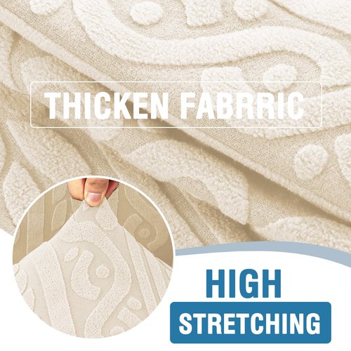 H.VERSAILTEX Sofa Cover 1 Piece Stretch Sofa Slipcovers Non Slip Sofa Cover with Elastic Bottom Washable for Kids, Pets Upgrade Thick Jacquard Fabric with Spiral Pattern(75"-85", Ivory)