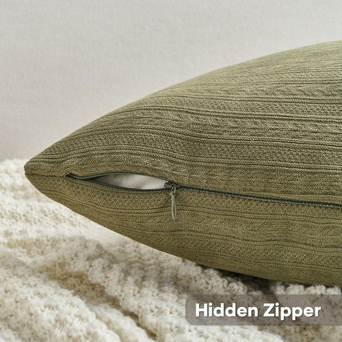 FUTEI Olive Green Decorative Throw Pillow Covers 18x18 Inch Set of 2,Soft Cozy Wheat Ear Striped Patterns Cushion Cases,Modern Home Decor for Couch Bed Living Room