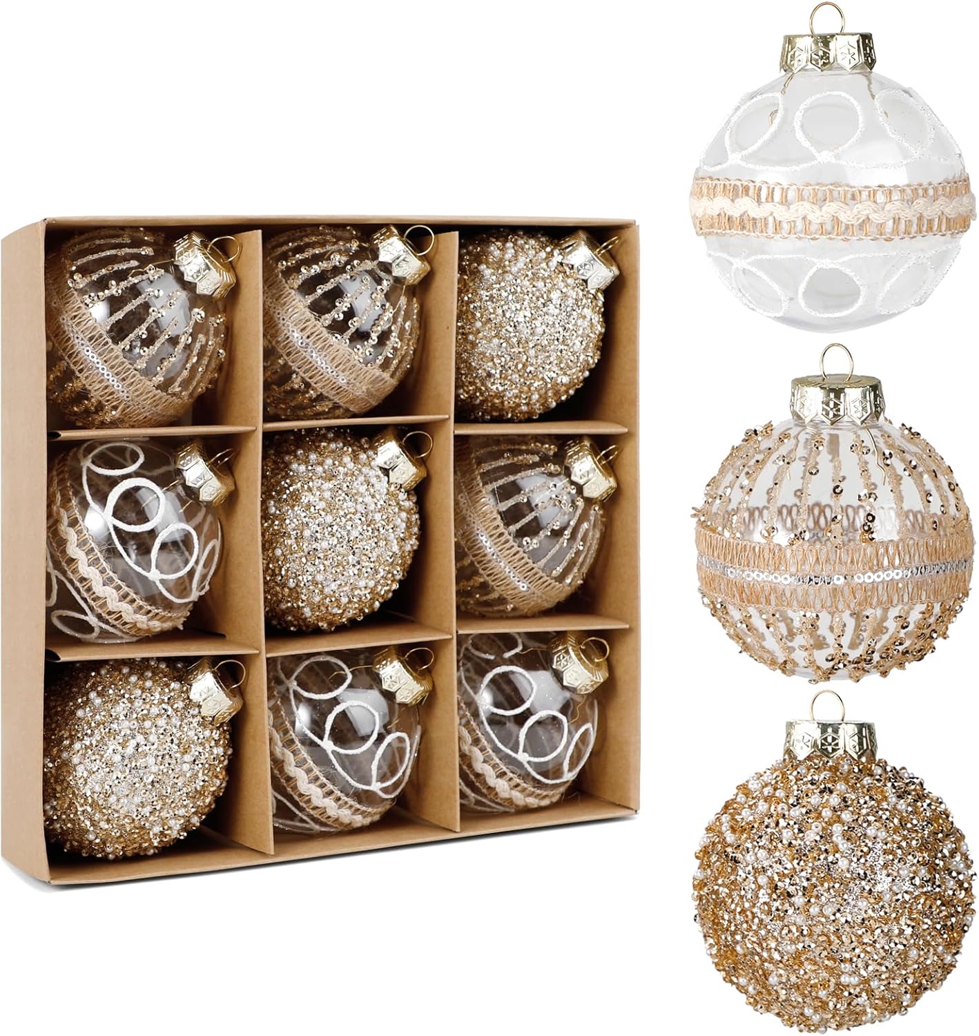 Regine Switzerland 9-Piece Christmas Ball Ornaments Set - Shatterproof Clear Champagne Decor for Holiday Parties