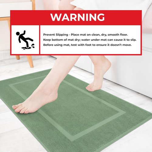 Cotton Paradise 100% Cotton Bath Mats - Soft, Absorbent, Quick-Dry Set of 2 | Sage Green, 20x34 Inches