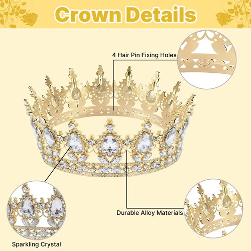 AMZVALU Crown Cake Topper, Gold Happy Birthday Cake Toppers Crown Balls Candles Butterflies, Corona Para Pastel, Cake Decorations for Women Princess Queen Wedding Party Decorations (Gold, White)