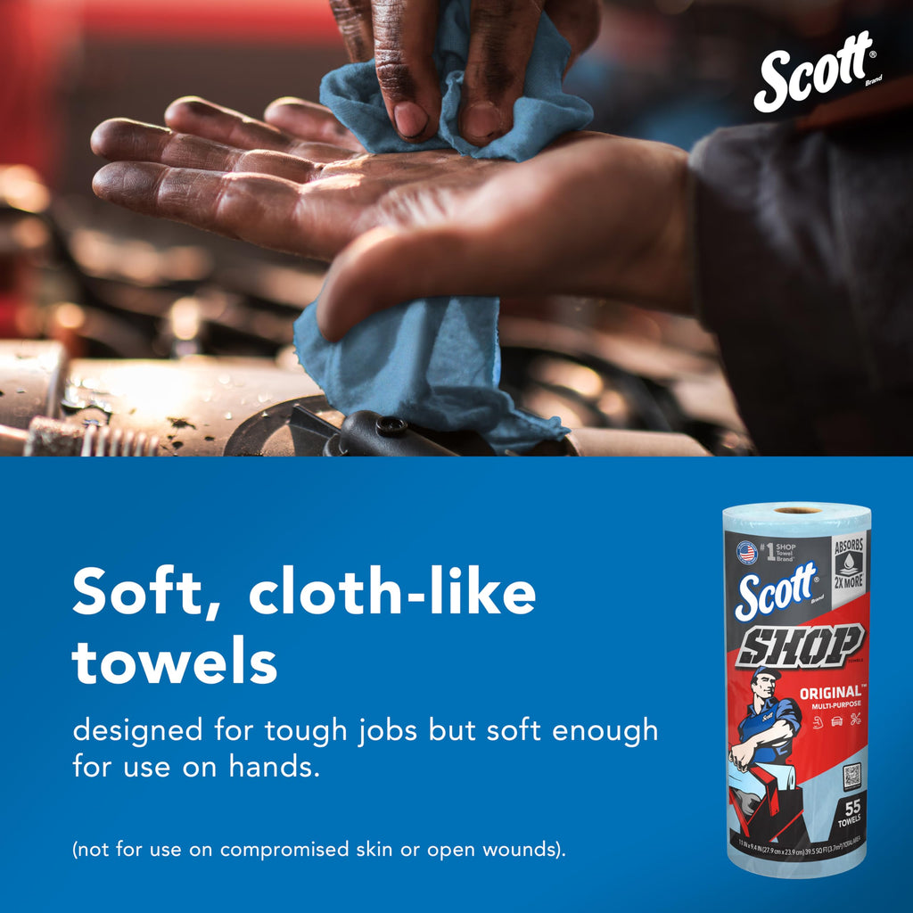 Scott Shop Original Blue Towels (75130), 9.4"x11" Cloth-like Paper Towel (30 Rolls of 55 Sheets, 1,650 Sheet Total)